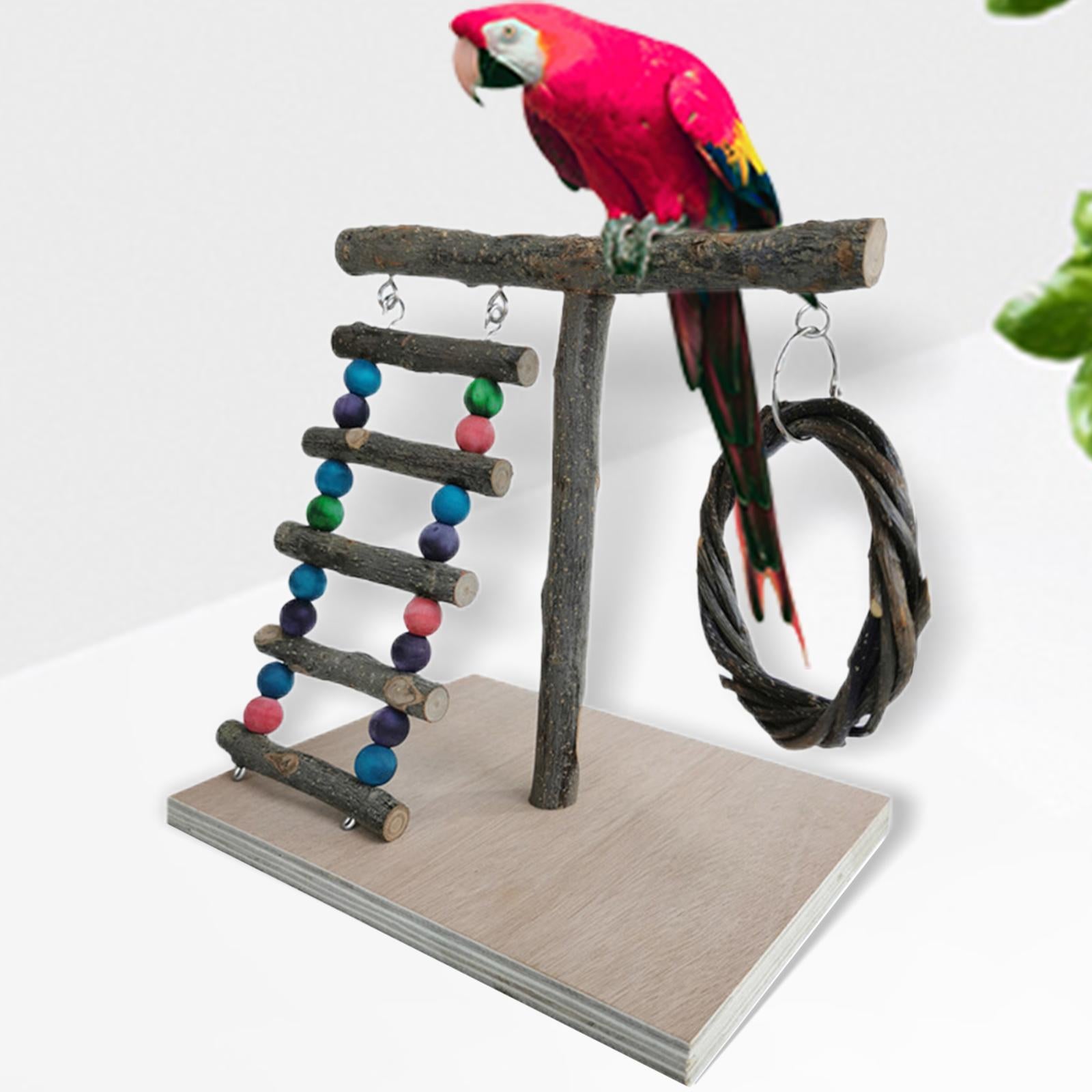 Pet Bird Playstand Parrot Playground Toy Wooden Perch Ladder Climbing Platform ， Style A 32x29x26cm