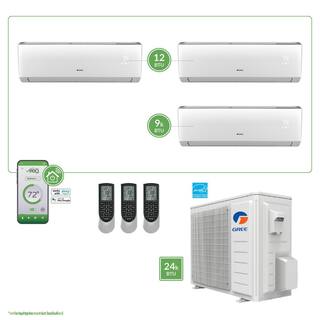 GREE Gen3 Smart Home Triple-Zone 24000 BTU 2 Ton Ductless Mini Split Air Conditioner with Heat Inverter Remote 230-Volt MULTI24VIR302HP