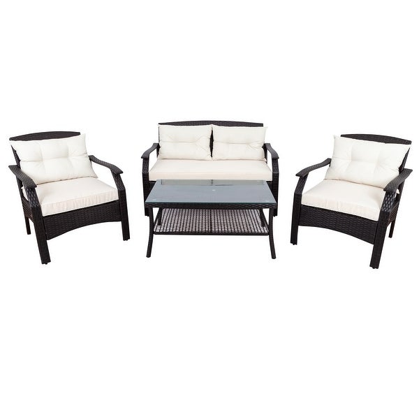 4 Piece Rattan Sofa Seating Group with Cushions， Outdoor Ratten sofa - Overstock - 33824781