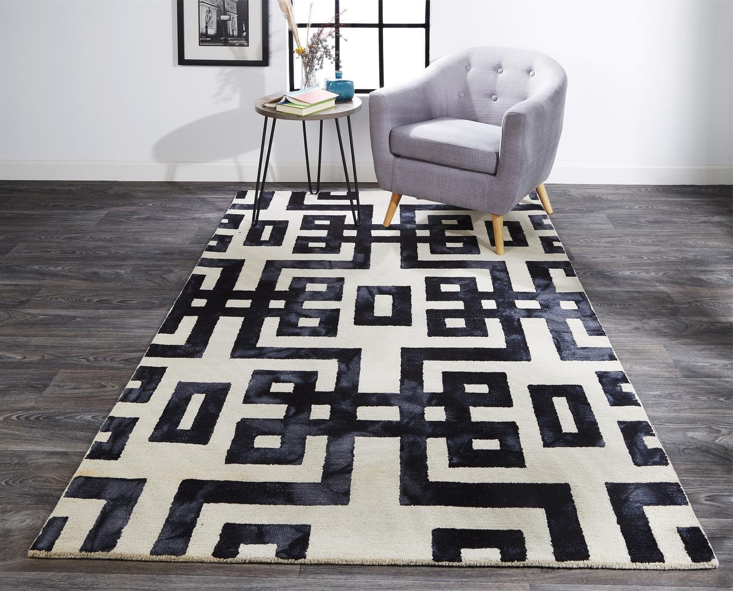 Marengo Hand Tufted Black and Ivory Rug by BD Fine