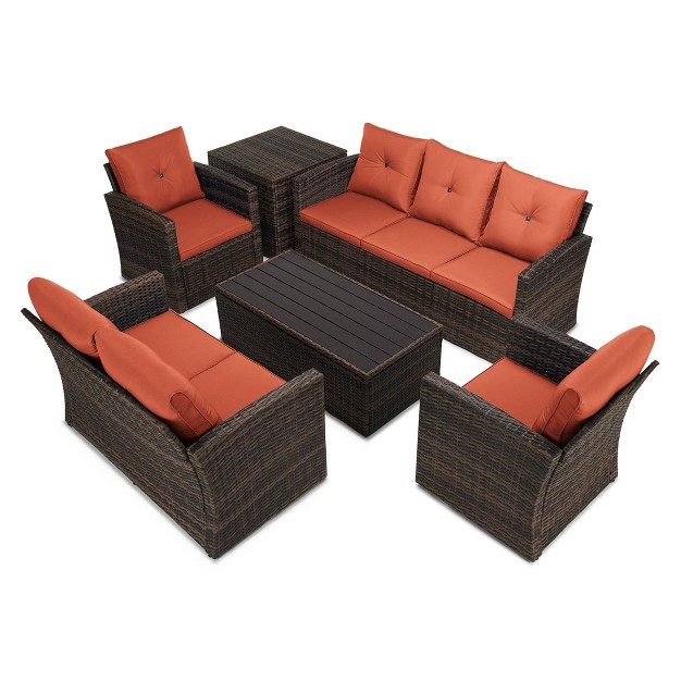 6pc Wicker Outdoor Conversation Set With Cushions Orange Edyo Living