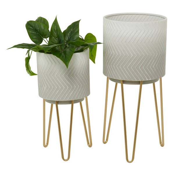 Wide 2pc Planter Modern Metal Pots White Cosmoliving By Cosmopolitan