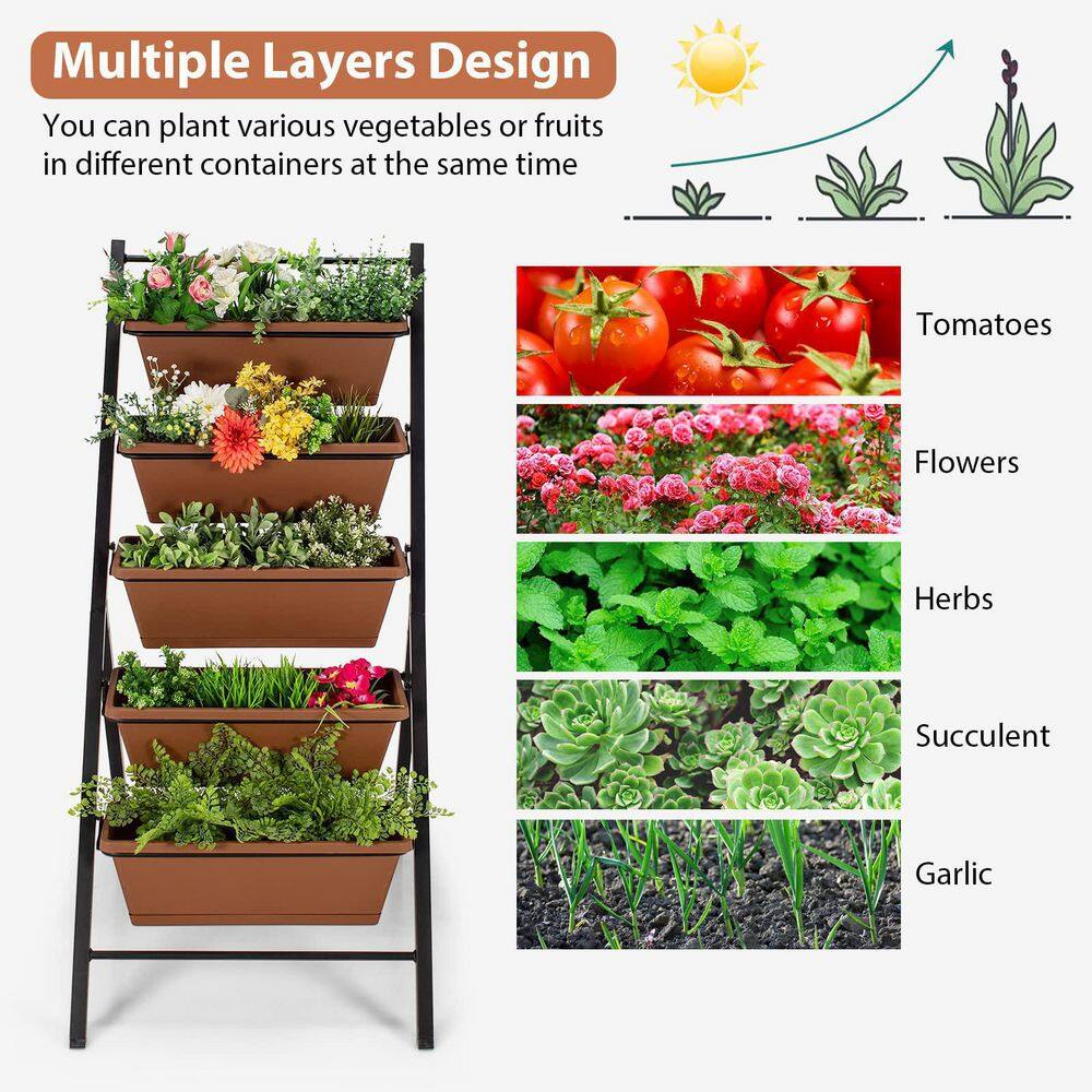 Alpulon 22.5 in. L x 29 in. W x 48.5 in. H 5-Tier Brown Plastic Vertical Planter Box Elevated Raised Bed ZY1C0340-1