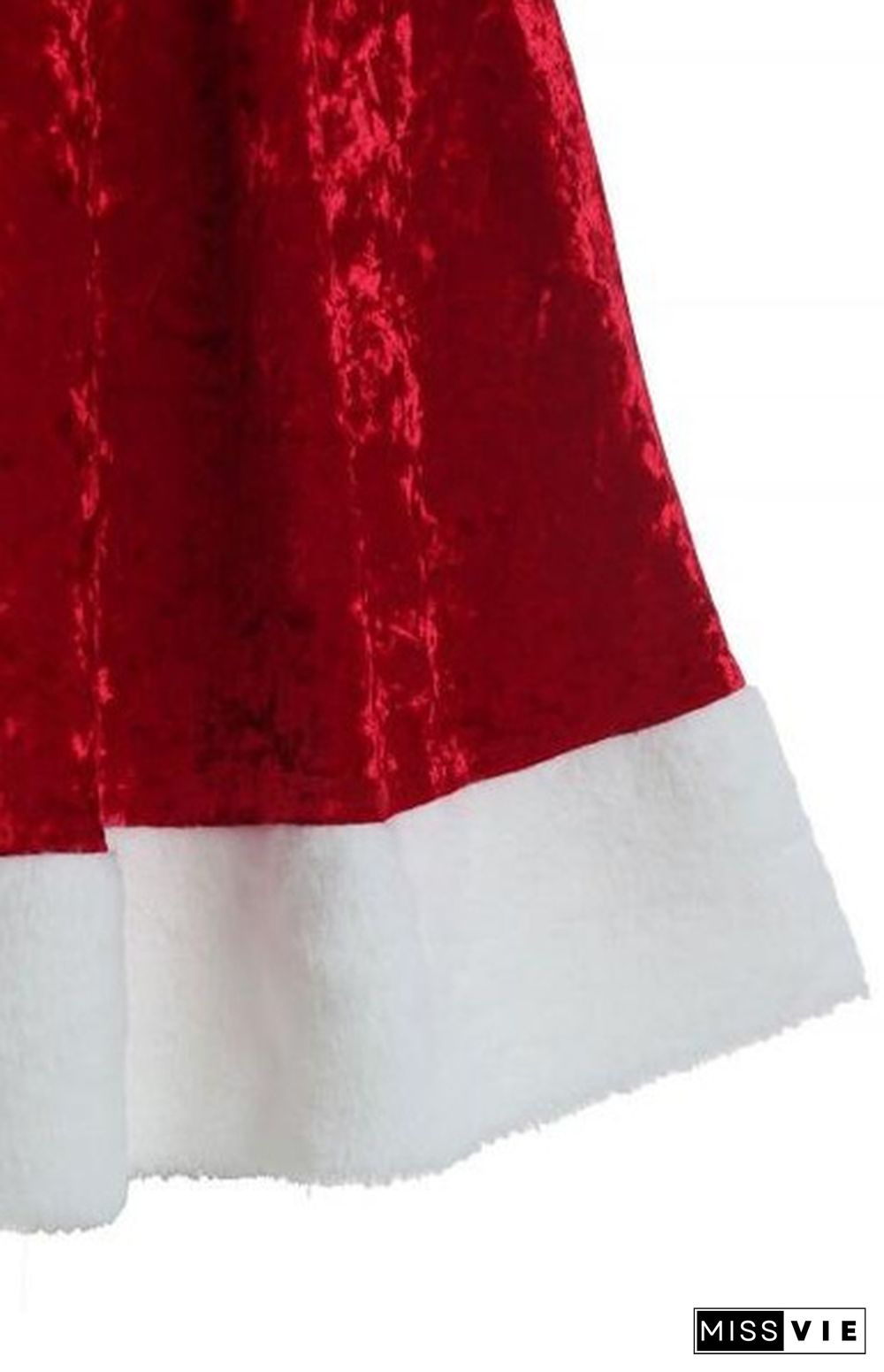 Plus Size Christmas Bowknot Embellished Contrast Velvet Midi Dress