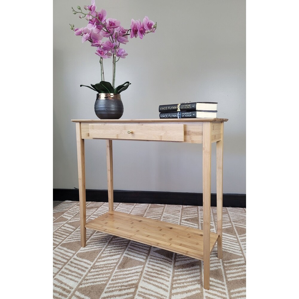 Solid Bamboo 2 Tier Console Table with Drawer