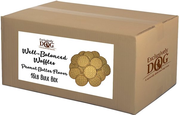 Exclusively Dog Well-Balanced Waffles Peanut Butter Flavor Dog Treats， 16-lb box