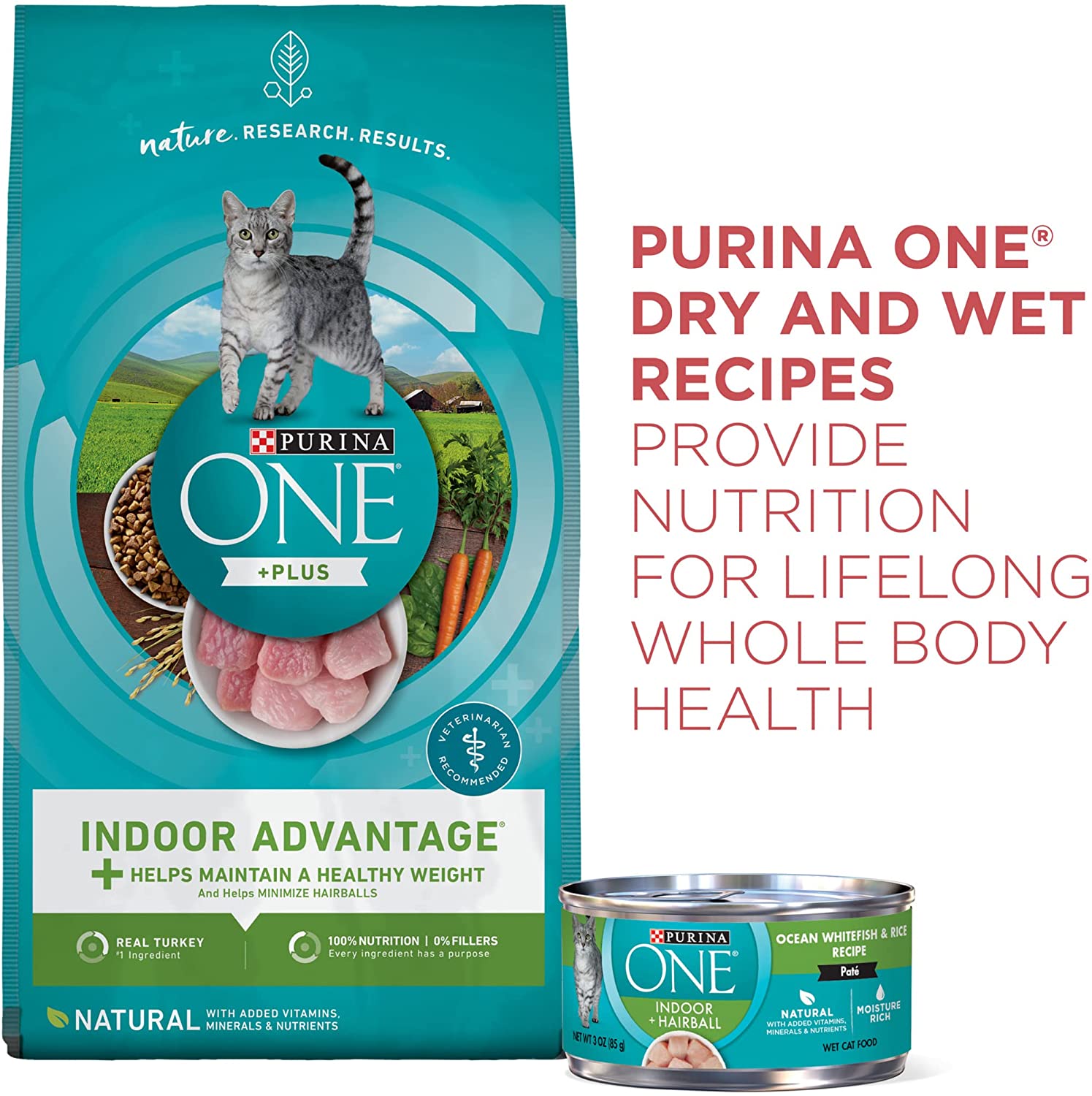 Purina ONE +Plus Indoor Advantage with Real Salmon， High Protein Dry Cat Food - 7 lb. Bag