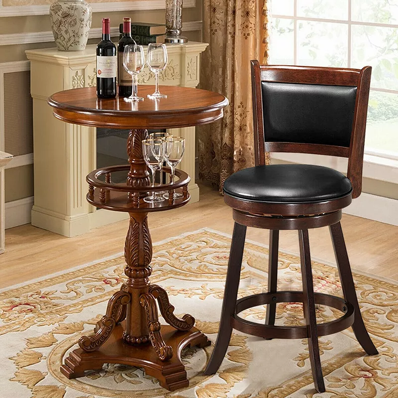 Swivel Bar Height Stool Wooden Upholstered Dining Chair - 24 Inches