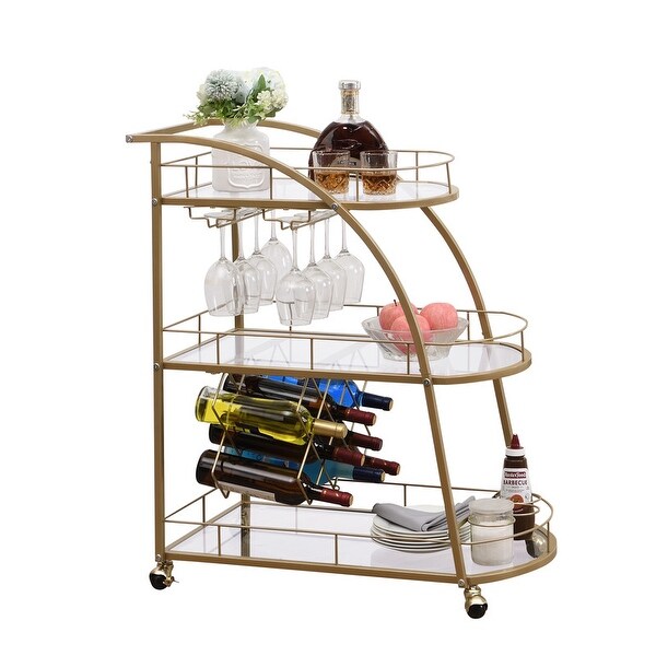 3 Tier Bar Cart Serving Cart with Wine Rack on Wheels for Dining Room