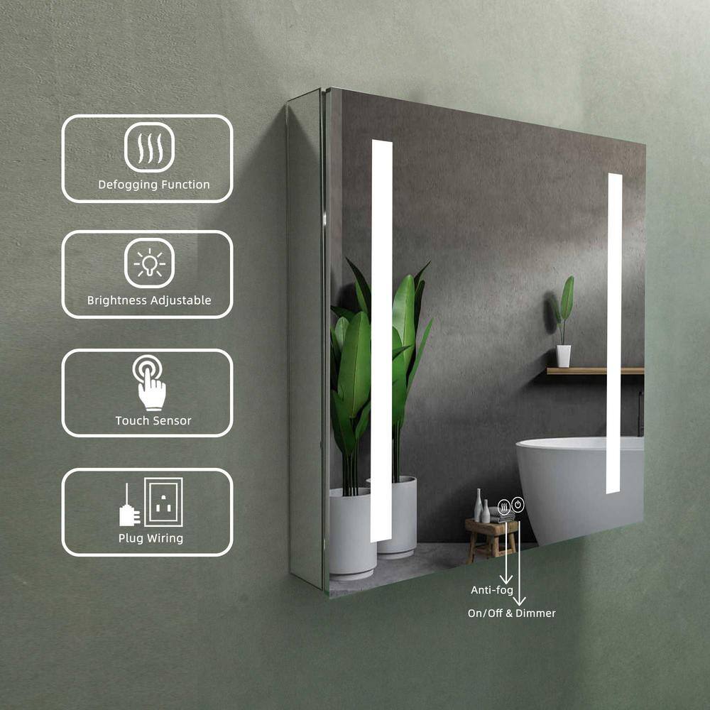 Erie 24 in. W x 26 in. H Rectangular Silver Aluminum Recessed Surface Mount LED Medicine Cabinet with Mirror VYY-AC28-24