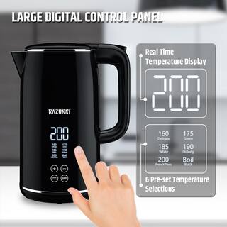 Razorri Premio 9-Cups Black Stainless Steel Interior Cordless Electric Kettle with BPA Free Exterior Smart Control New PDK17A