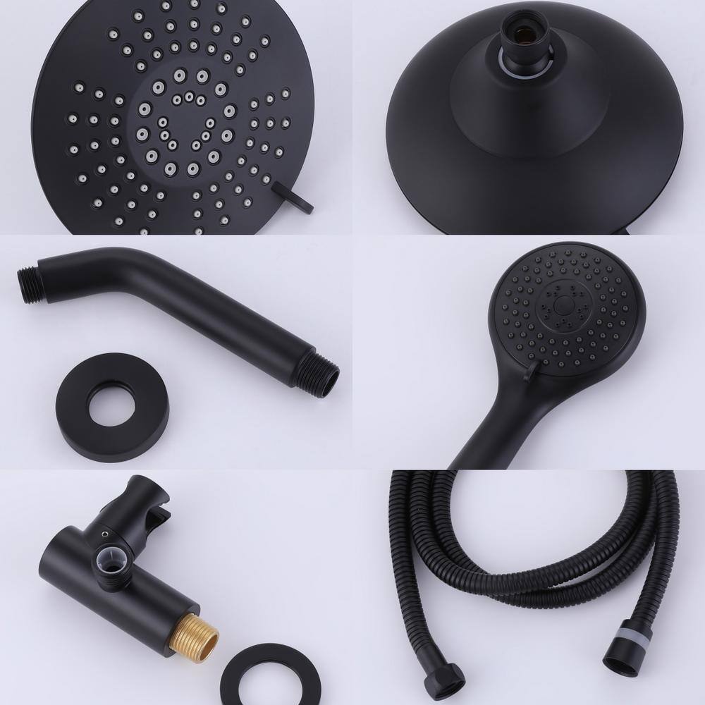 Boyel Living 2-Spray Patterns 6 in. Round Shower Head Wall Mount Dual Shower Heads with Handheld Shower in Black BLTF0265-BL