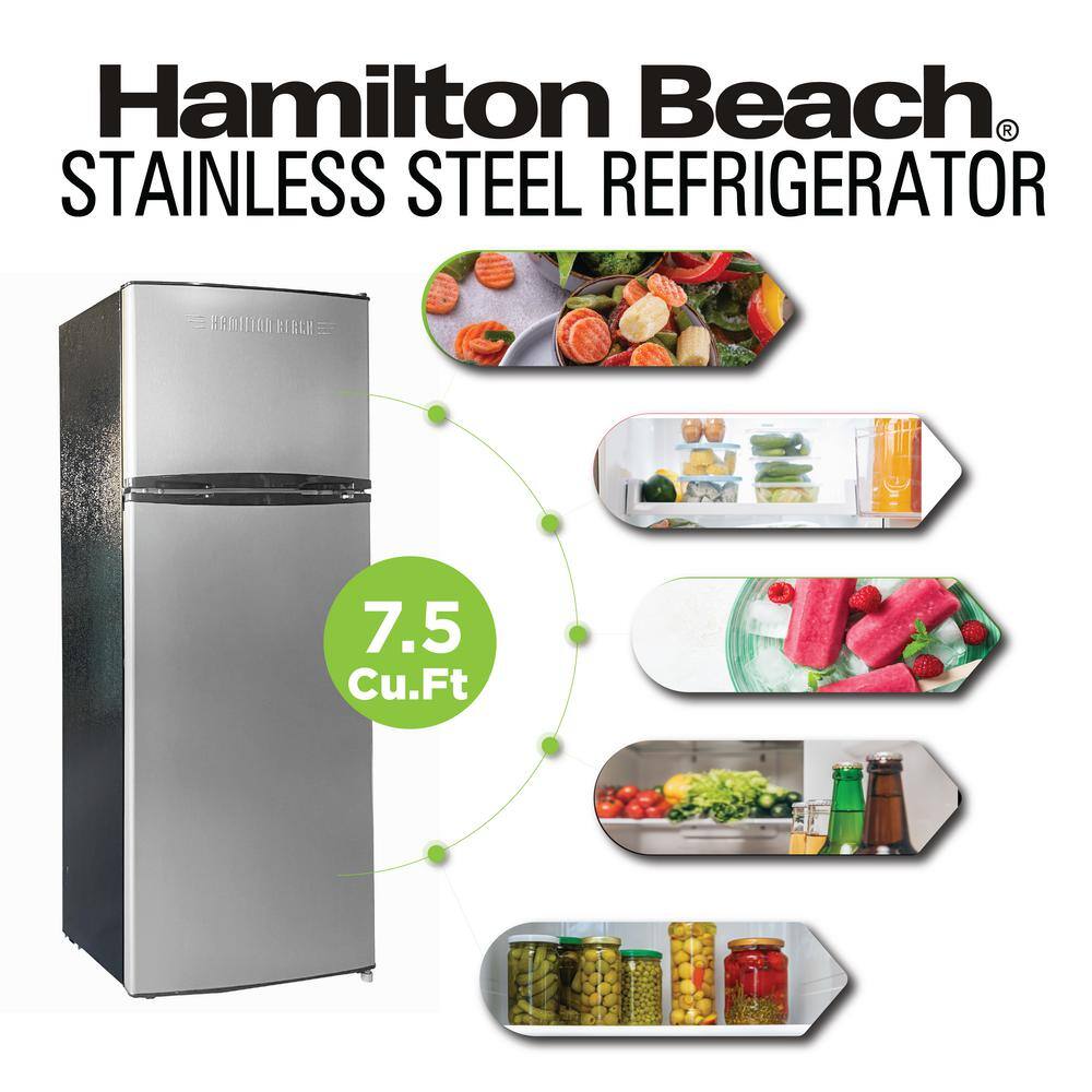 Hamilton Beach 7.5 cu. ft. Top Freezer Refrigerator in Stainless Steel Design HBFR7500