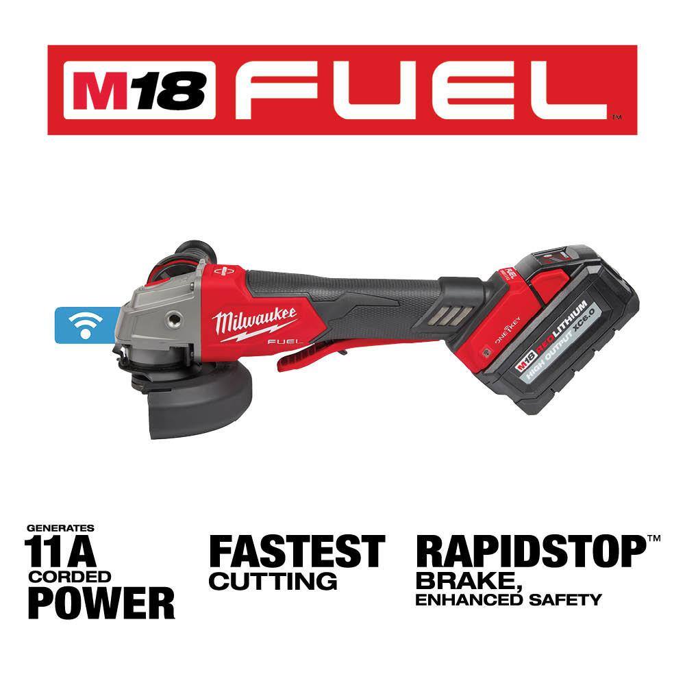 MW M18 FUEL 18V Lithium-Ion Brushless Cordless 4-12 in.5 in. Braking Grinder Kit wPaddle Switch  (2)6.0 Batteries 2882-22