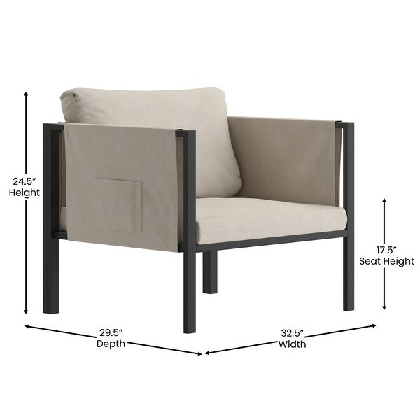 Steel Frame Patio Chair with Included Cushions and Storage Pockets