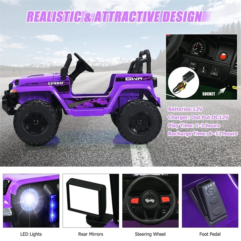 Kids Ride on Jeep Truck 12V Battery Powered Electric Riding Toy Car with 2.4G Remote Control