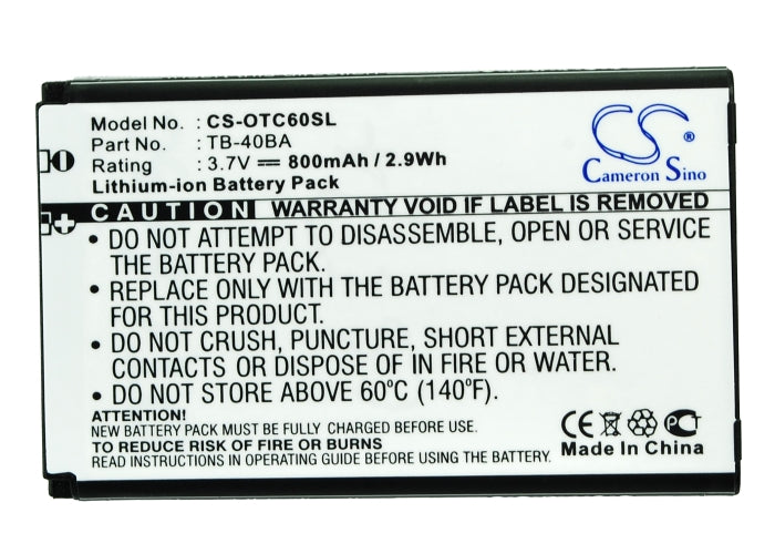 Alcatel One Touch C60 OTC60 Replacement Battery BatteryClerkcom Mobile Phone