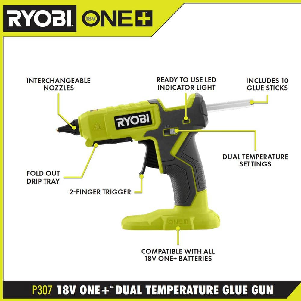 RYOBI ONE+ 18V Cordless 2- Tool Combo Kit with Rotary Tool Station, Dual Temperature Glue Gun, 2.0 Ah Battery and Charger PCL1205K1