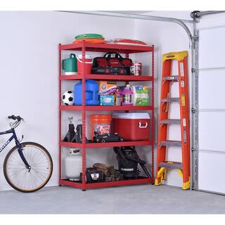 Husky 5-Tier Heavy Duty Boltless Steel Garage Storage Shelving Unit in Red (48 in. W x 78 in. H x 24 in. D) N2R482478W5R