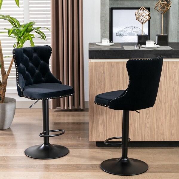 2PCS Adjusatble Swivel Velvet Upholstered Tufted Bar Stools