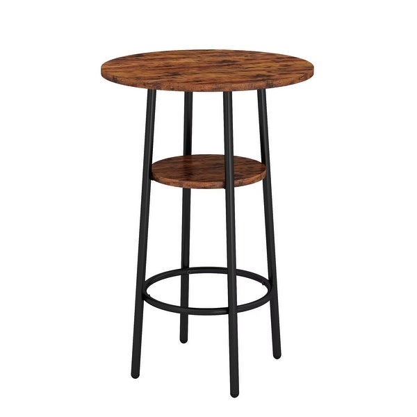 3-Piece Industrial Bar Table Set with 2 PU Leather Stools， Round Counter Height Dining Table Set for Pub， Bistro， Cafe