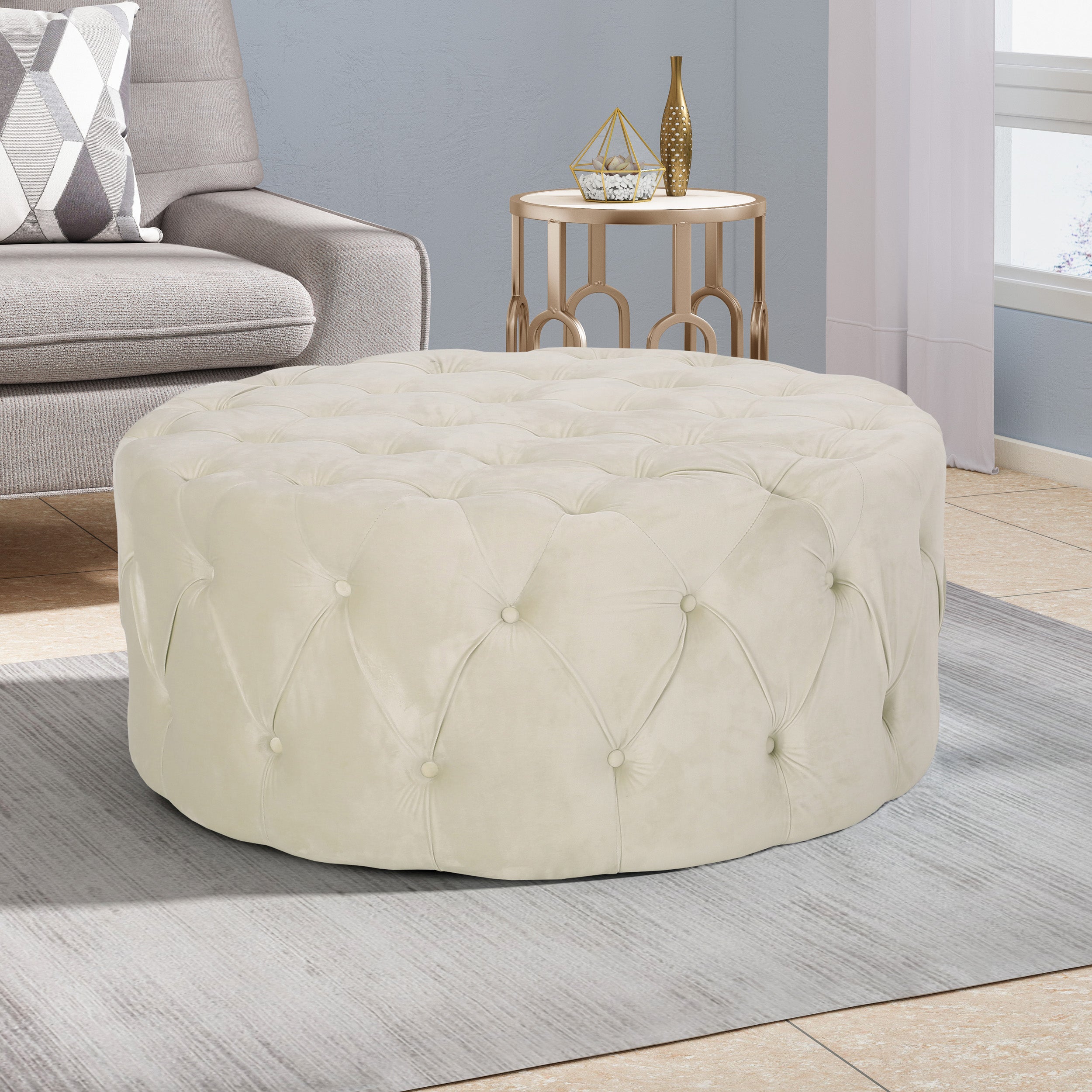 Kaung Modern Glam Round Tufted Velvet Ottoman Coffee Table