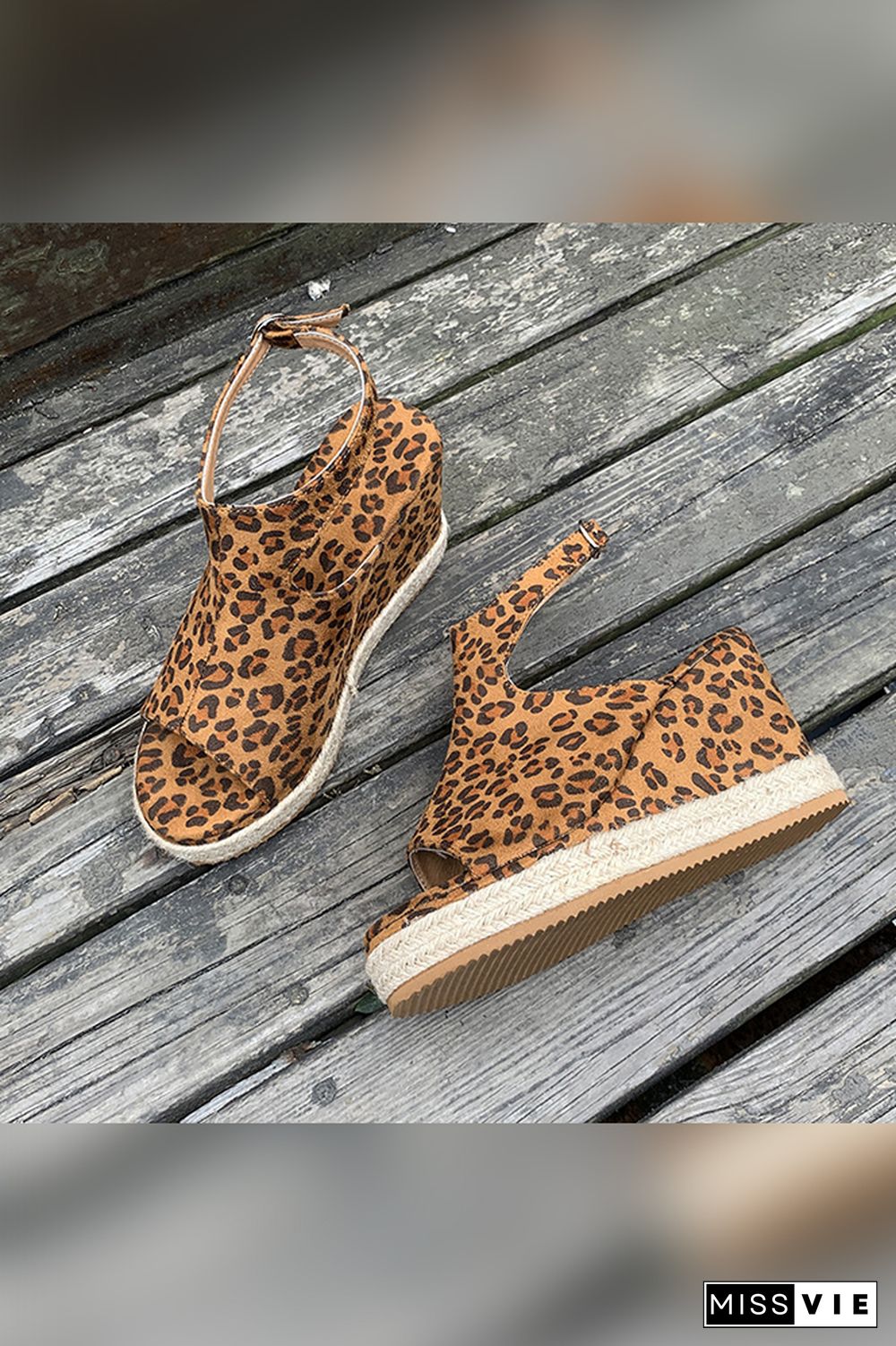 Straw Leopard High Wedge Sandals Wholesale