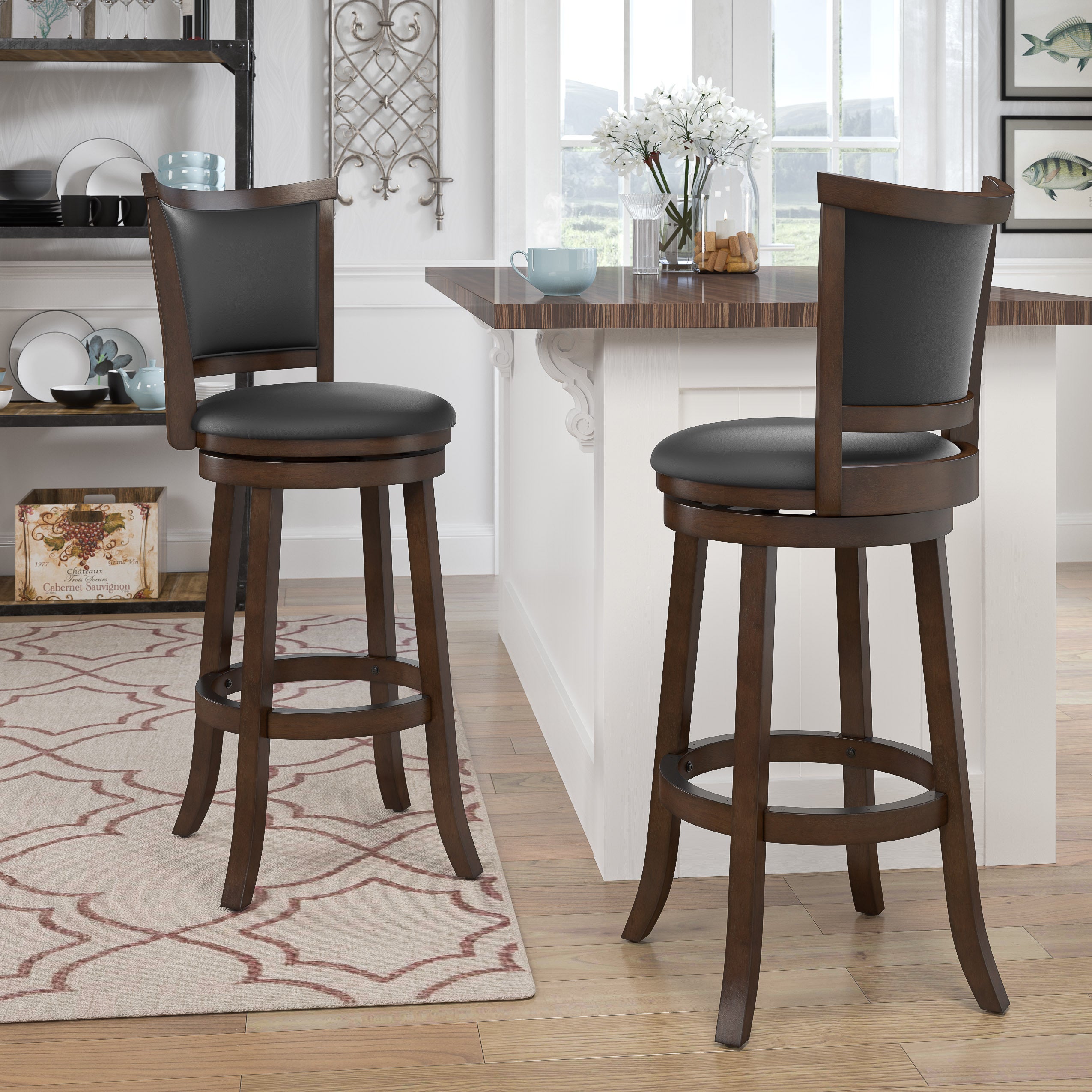 Woodgrove Bonded Leather Brown Wood Barstool (Set of 2)