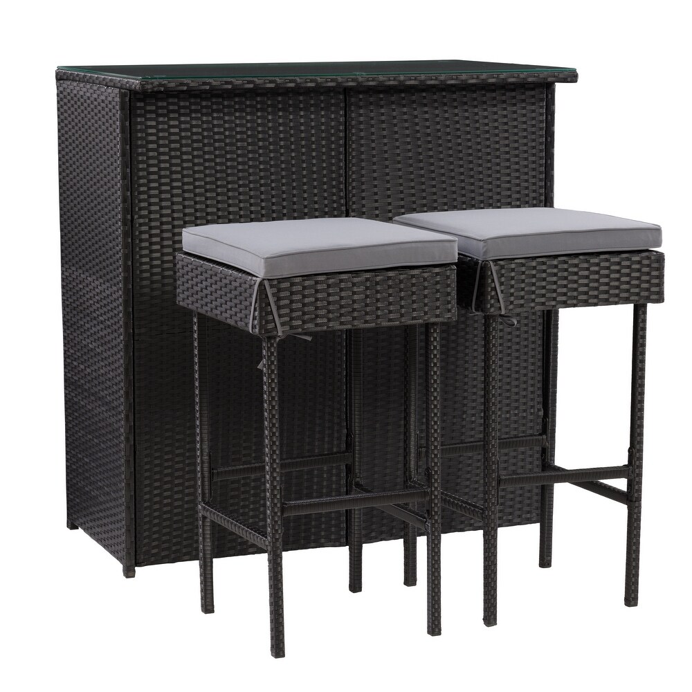 CorLiving Parksville Black Patio Bar Set   Ash Grey Cushions 3pc