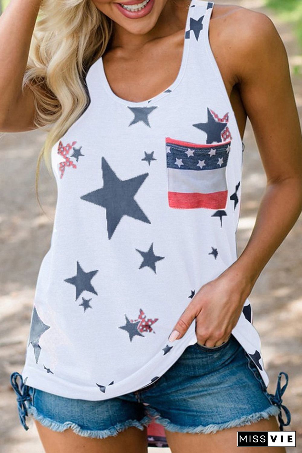 White Independence Day Star Print Tank Top