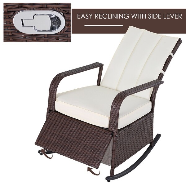 Outsunny Outdoor Wicker Rattan Recliner Rocking Cushioned Chair with Footrest and 135 Degrees of Comfort