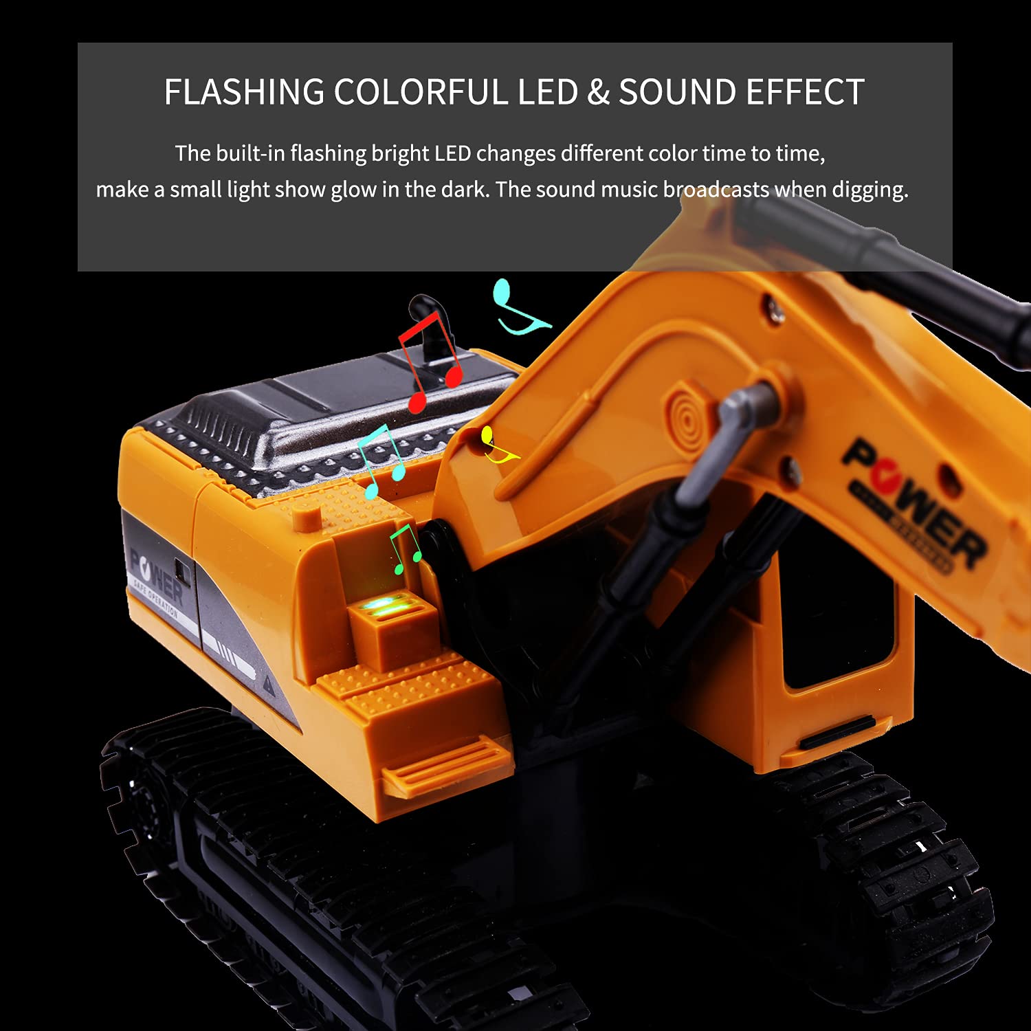 Remote Control Excavator Construction Vehicle with Sound and Lights， Rechargeable RC Truck Excavator Toys for Boys Girls Kids Gift