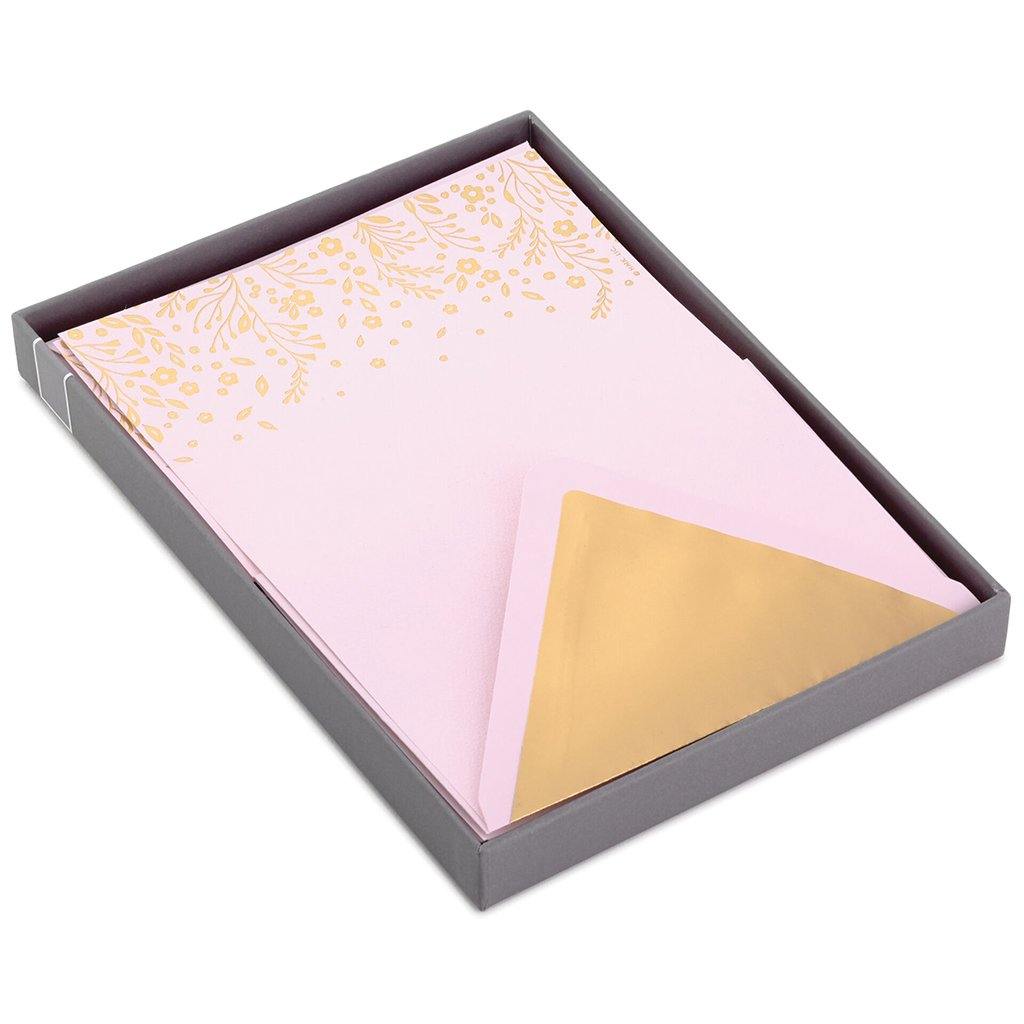 Hallmark  Gold Floral on Pink Stationery Set, Box of 20