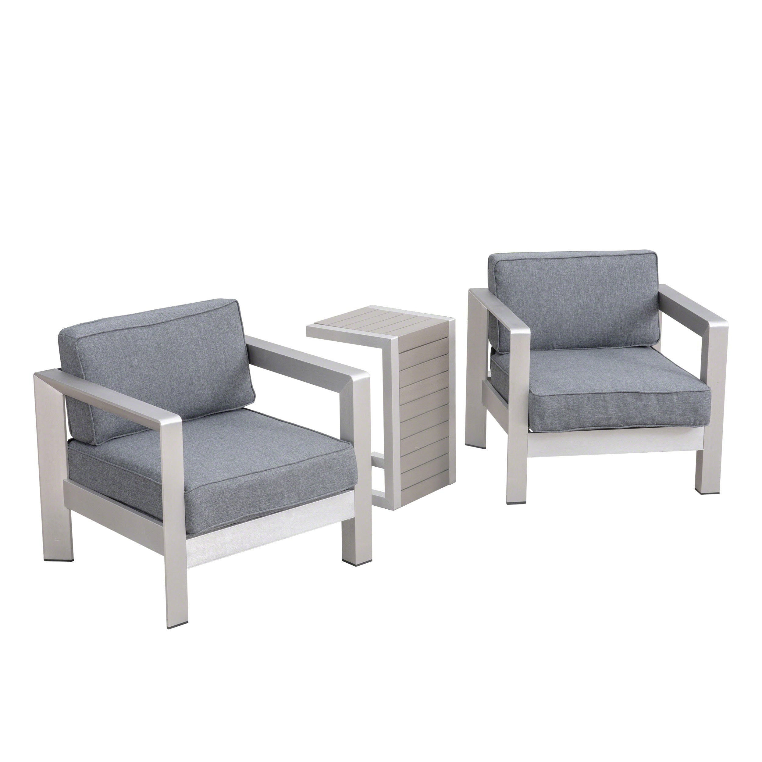 Emily 3-piece Outdoor Aluminum Club Chairs with Side Table