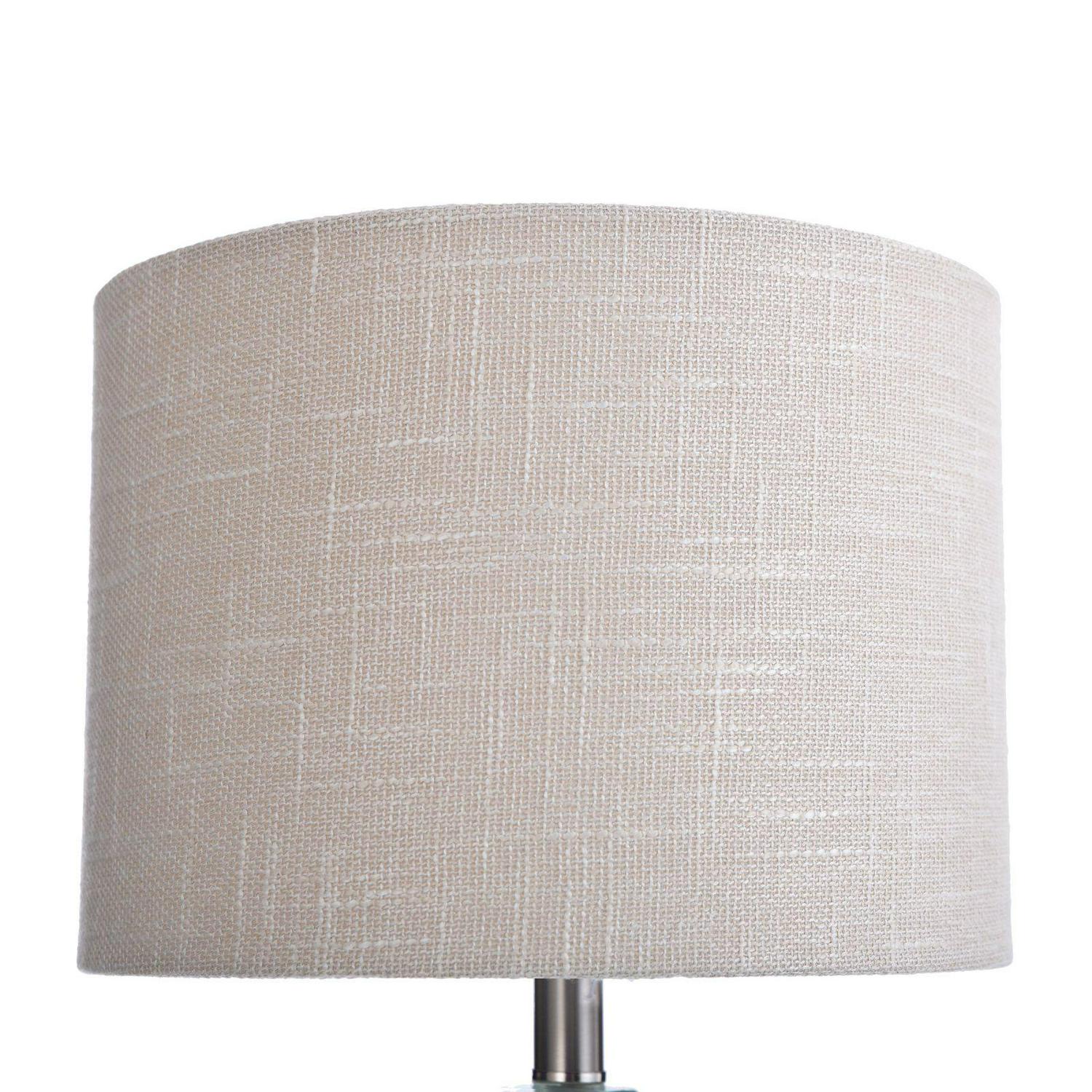 Table Lamp  Blue Finish  Beige Hardback Fabric Shade