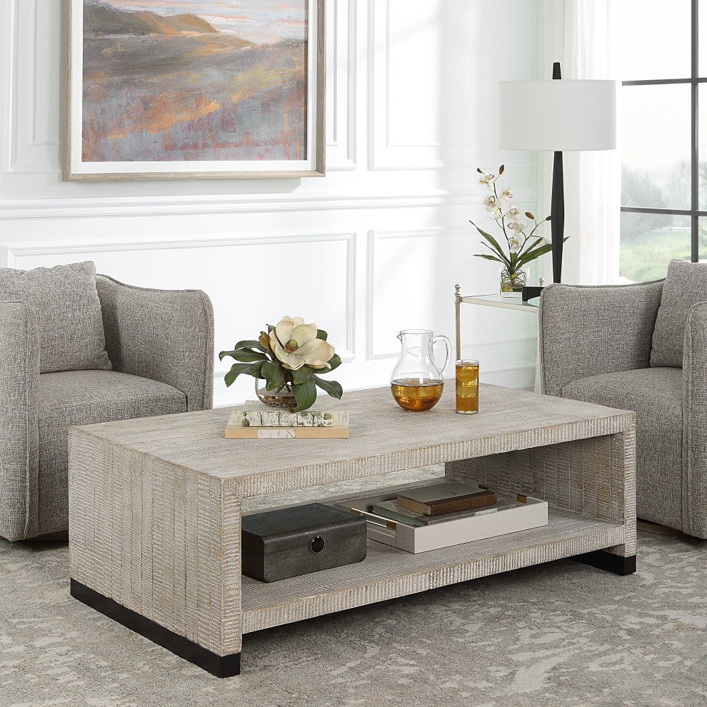 Uttermost Bosk White Washed Coffee Table   Farmhouse   Coffee Tables   by Uttermost  Houzz