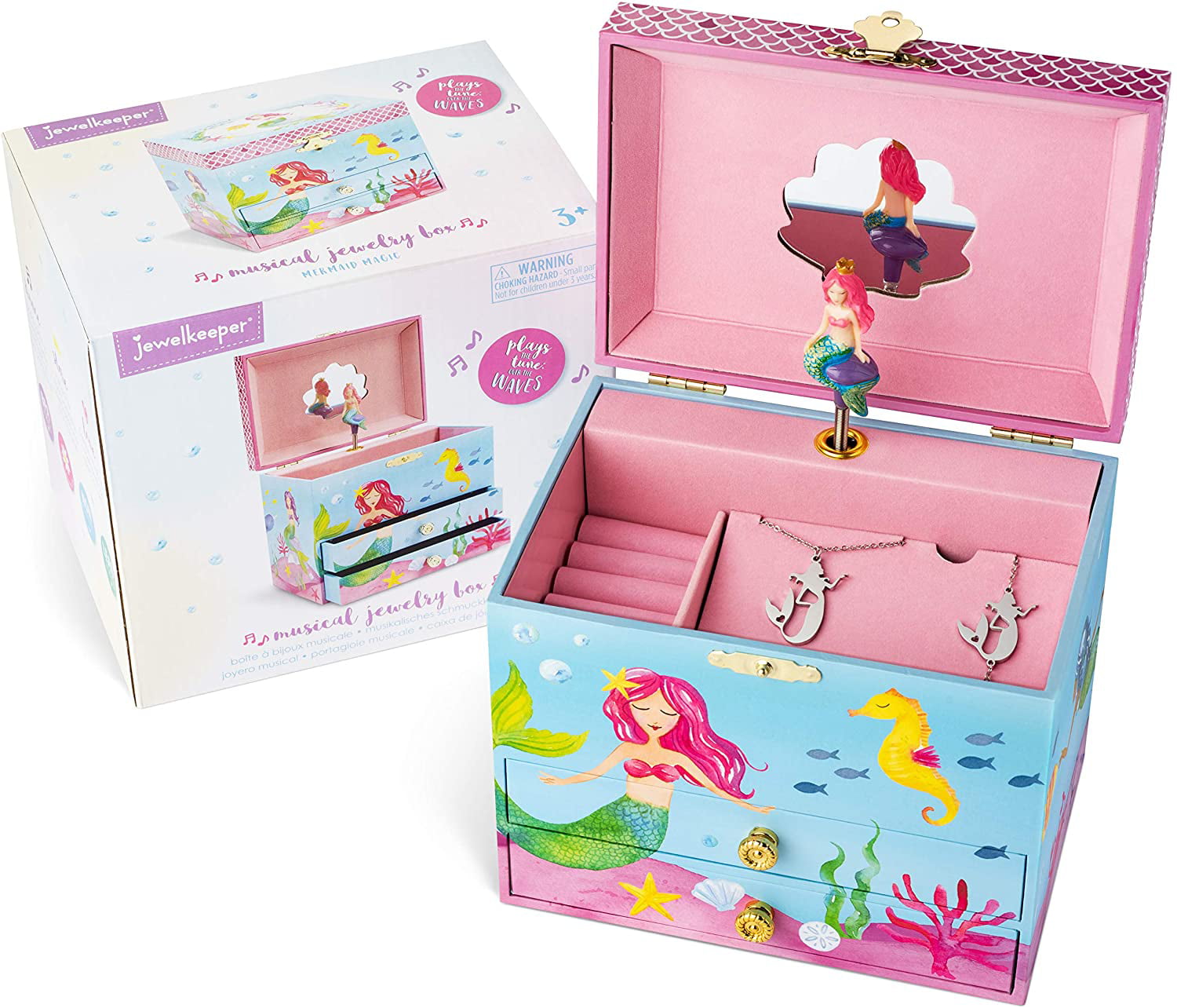 Jewelkeeper Mermaid Musical Jewelry Box & Little Girls Jewelry Set - 3 Mermaid Gifts for Girls