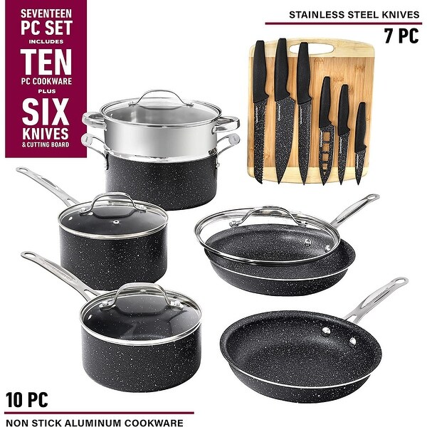 17 Nonstick Pots and Pans Set， Cookware Set + Knife Set