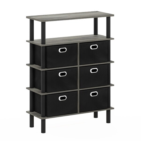 Furinno Frans Turn-N-Tube Console Table with Bin Drawers， Black Oak/Black/Brown