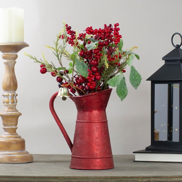 Red Berries And Foliage In Vintage Milk Pitcher Christmas Decoration