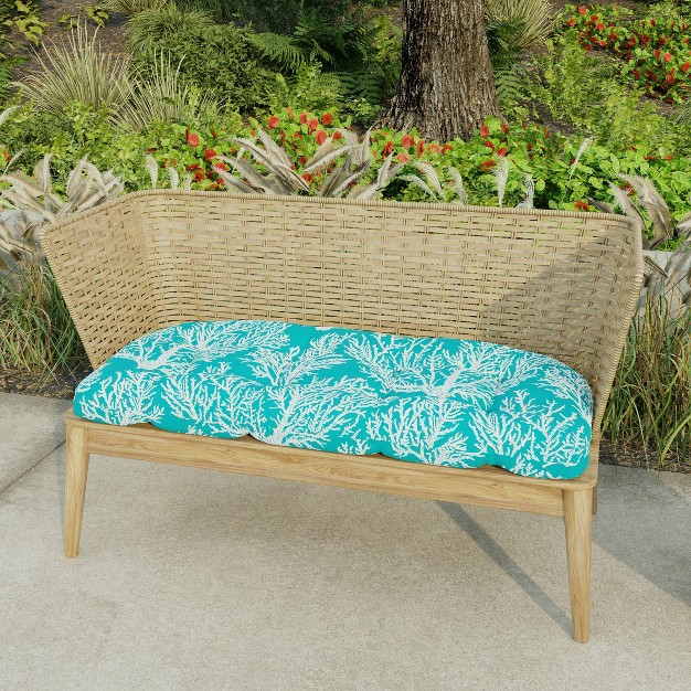 Outdoor Wicker Loveseat Cushion In Seacoral Turquoise Jordan Manufacturing