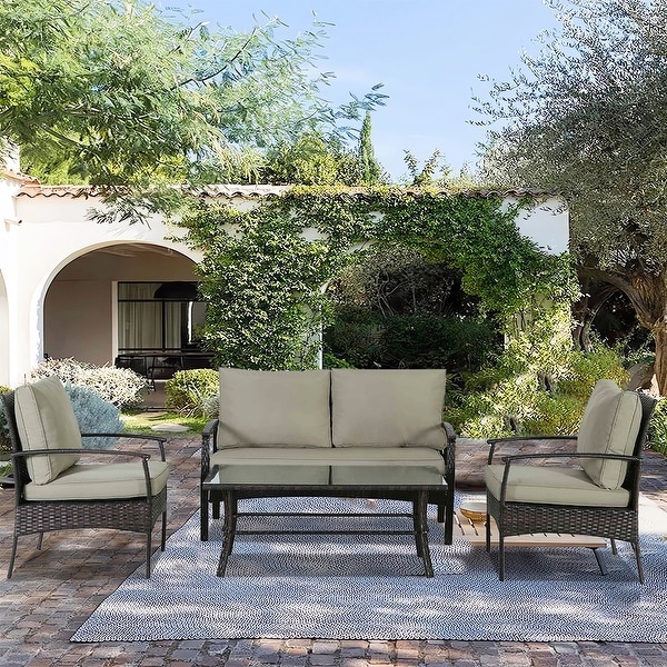 4Piece Wicker Outdoor Sectional Set with Cushions