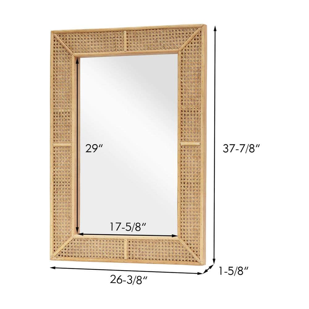 PARISLOFT 37.875 in. H x 26.375 in. W Rectangular Rattan Framed Natural Wall Mirror JT1202