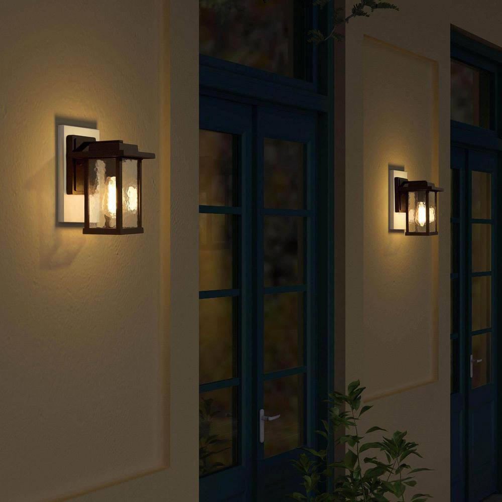 LNC 1-Light Black Modern Farmhouse Outdoor Wall Lantern Sconce with Water Glass Shade FUNQIBHD1321SF6