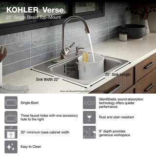 KOHLER Verse Stainless Steel 25 in. Single Bowl Drop-In Kitchen Sink K-RH28896-4-NA