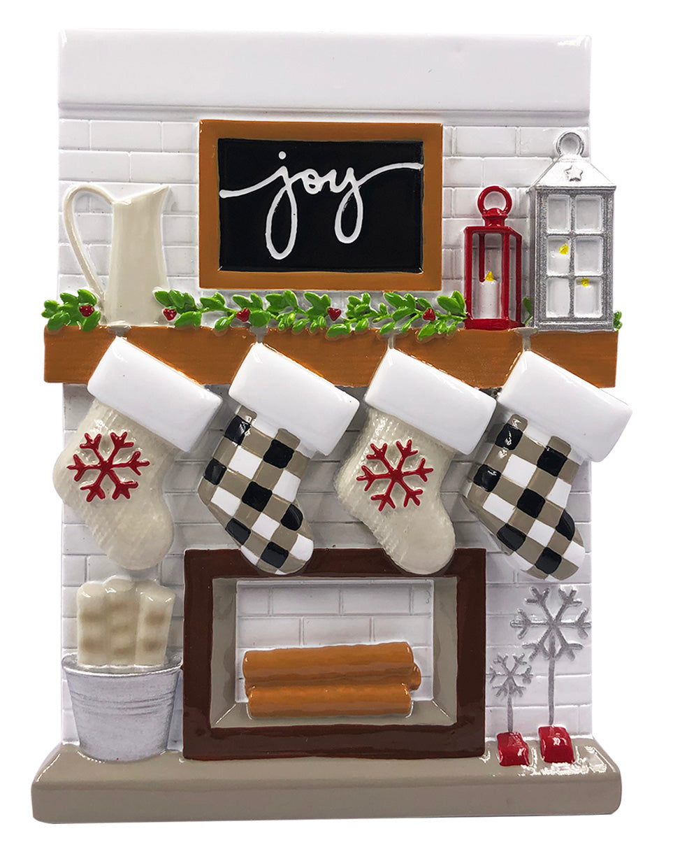 OR2030-4 - Fireplace Mantle Family of 4 Personalized Christmas Ornamen