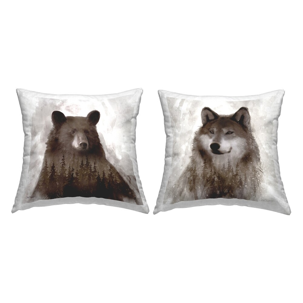 Stupell Rustic Bear and Wolf Portraits Abstract Forest Decorative Printed Throw Pillows by Carol Robinson (Set of 2)