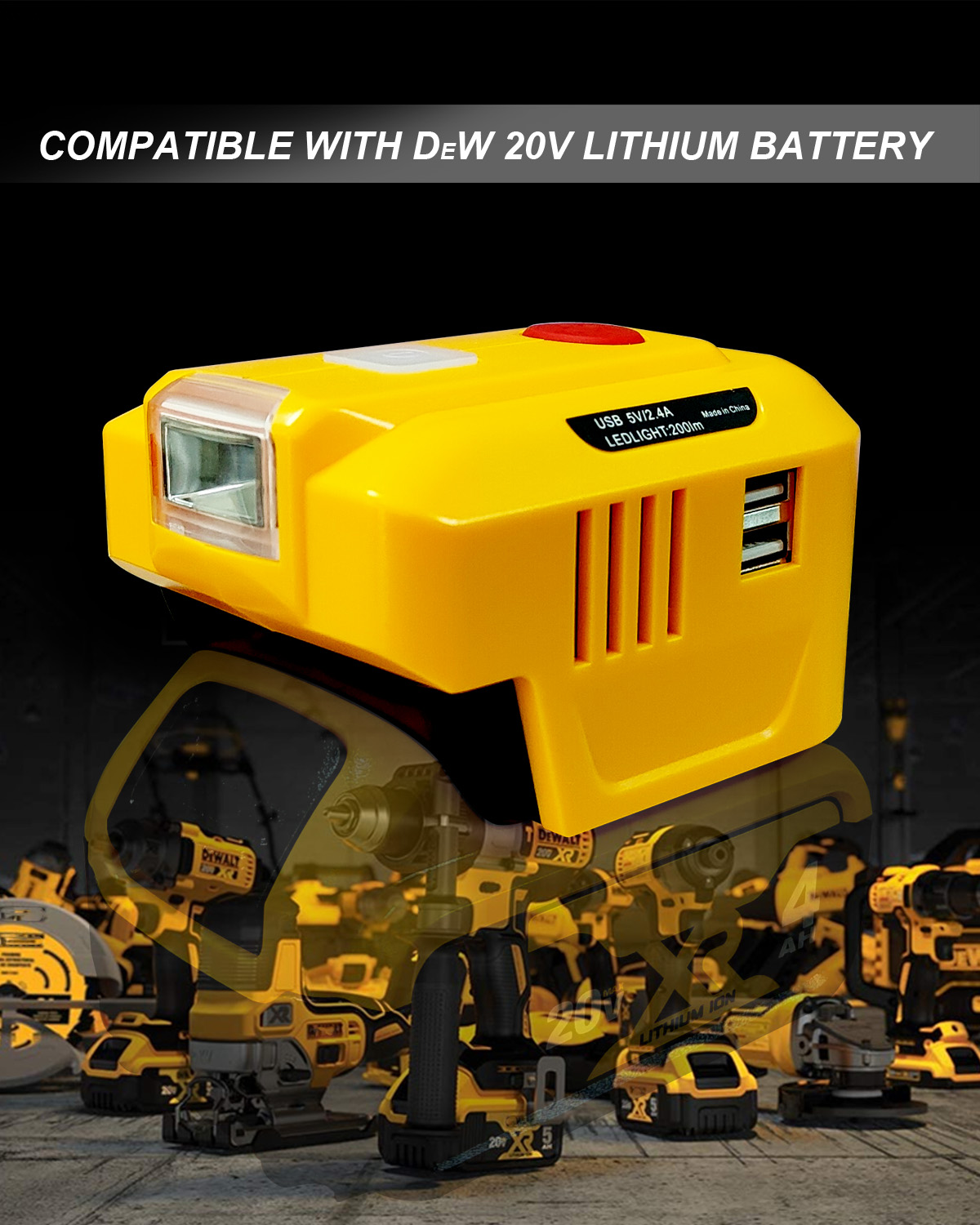 150W Power Inverter Generator Fit for Dewalt 18V 20V MAX XR Li-ion Battery， DC 20V to AC 110V-120V Portable Power Station with Dual USB Outlet and AC Outlet and 200LM LED Light Battery Inverter