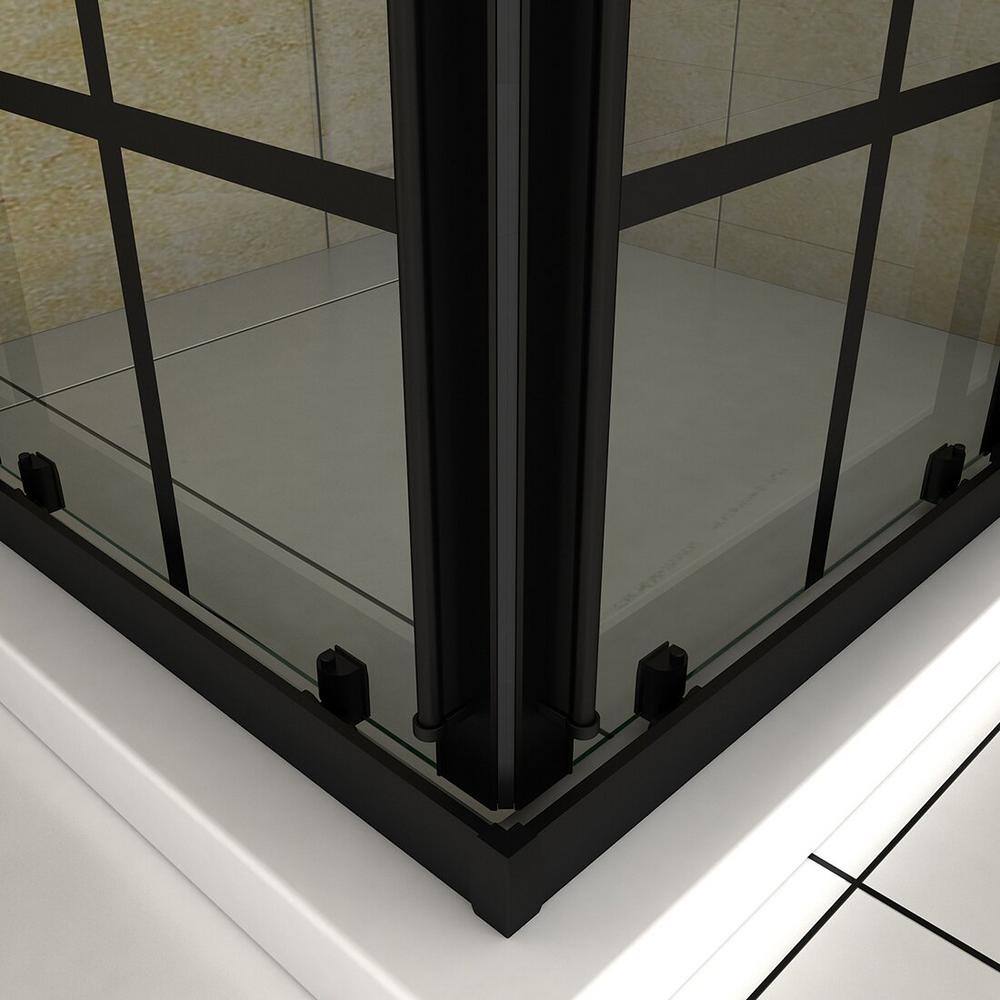 36 in. W x 72 in. H Double Sliding Framed Corner Shower Enclosure in Matte Black Finish with Clear Glass WPT-BL-363672GD