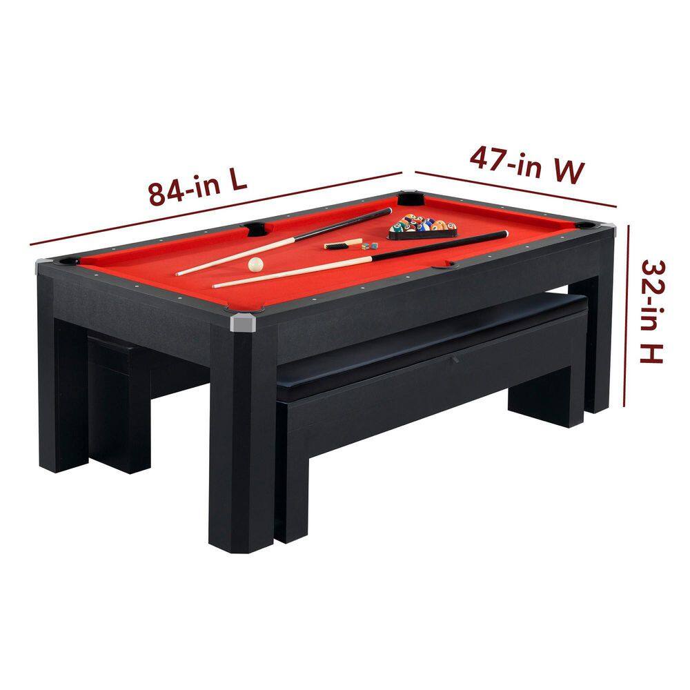 Hathaway Park Avenue 7 ft. Pool Table Tennis Combination with Dining Top 2 Storage Benches and Free Accessories BG2530PR